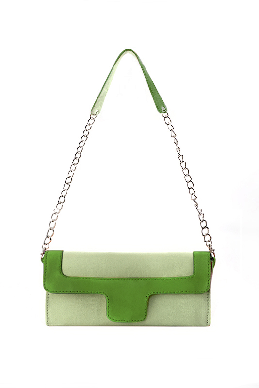 Women's meadow green and grass green luxurious elegant clutch for ceremonies, weddings and evenings out. - Top view